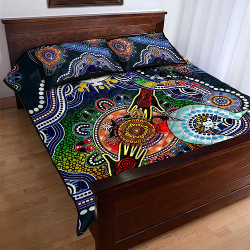 Custom NAIDOC Week 2024 Carlton Blues Quilt Bed Set Australia Aboriginal Dot Painting