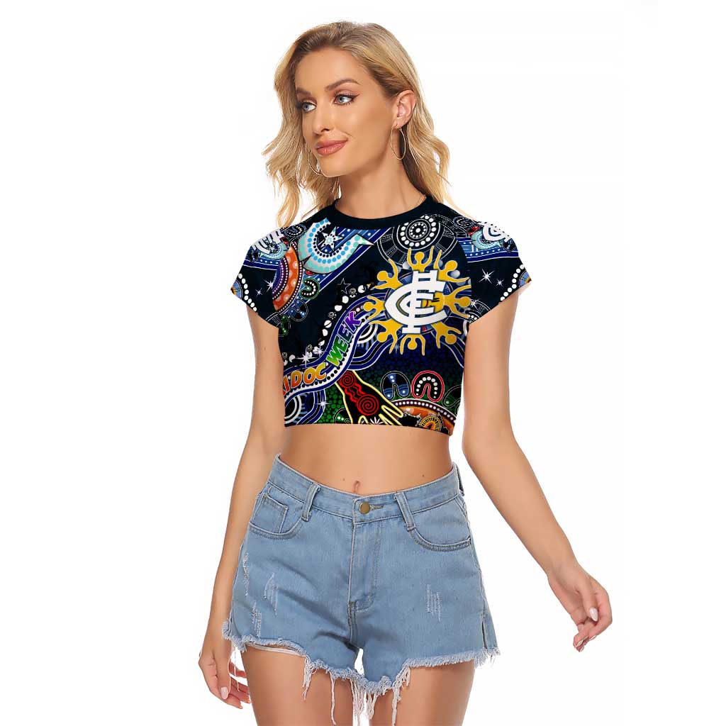 Custom NAIDOC Week 2024 Carlton Blues Raglan Cropped T Shirt Australia Aboriginal Dot Painting