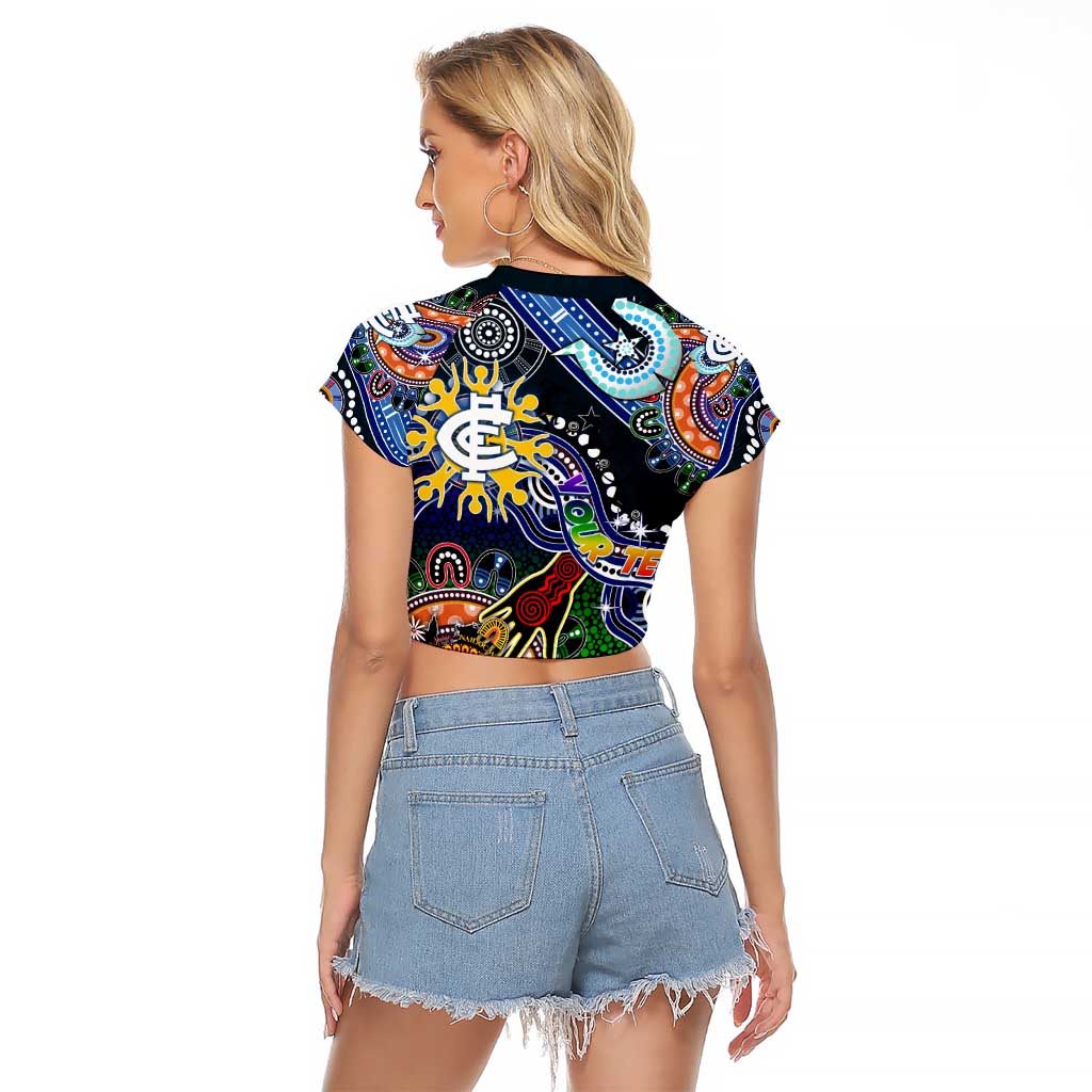 Custom NAIDOC Week 2024 Carlton Blues Raglan Cropped T Shirt Australia Aboriginal Dot Painting