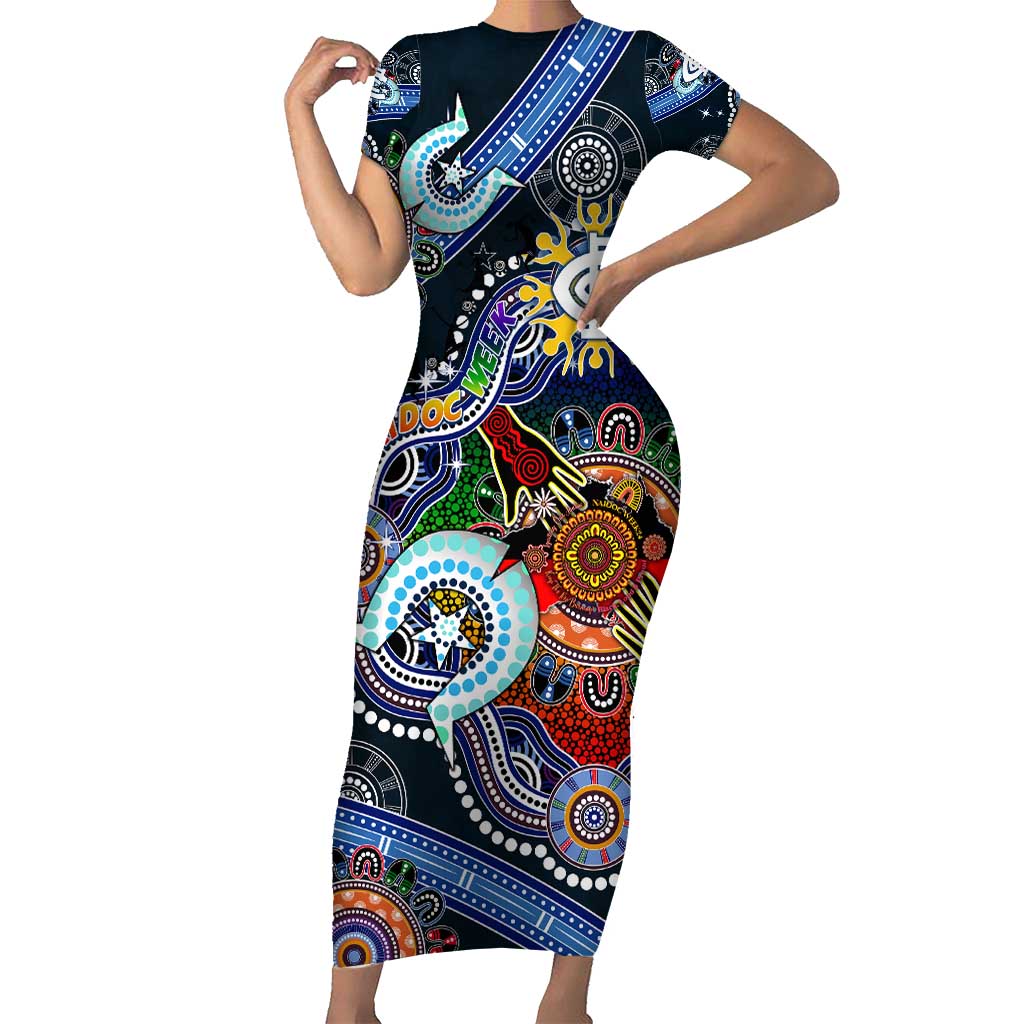 Custom NAIDOC Week 2024 Carlton Blues Short Sleeve Bodycon Dress Australia Aboriginal Dot Painting