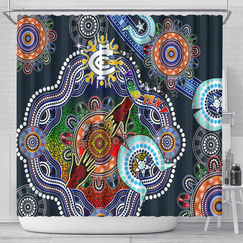 Custom NAIDOC Week 2024 Carlton Blues Shower Curtain Australia Aboriginal Dot Painting