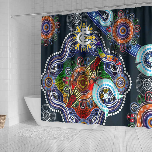 Custom NAIDOC Week 2024 Carlton Blues Shower Curtain Australia Aboriginal Dot Painting