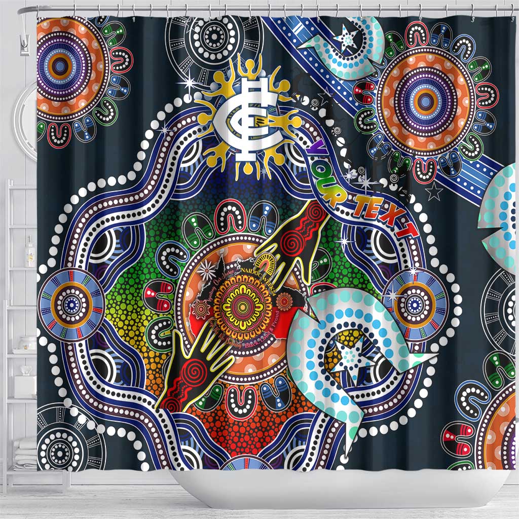 Custom NAIDOC Week 2024 Carlton Blues Shower Curtain Australia Aboriginal Dot Painting