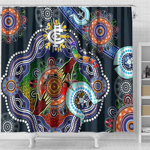 Custom NAIDOC Week 2024 Carlton Blues Shower Curtain Australia Aboriginal Dot Painting