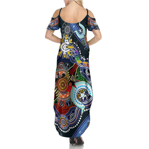 Custom NAIDOC Week 2024 Carlton Blues Summer Maxi Dress Australia Aboriginal Dot Painting