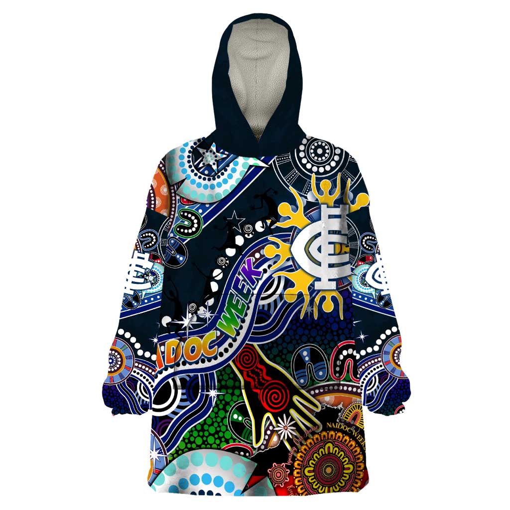 Custom NAIDOC Week 2024 Carlton Blues Wearable Blanket Hoodie Australia Aboriginal Dot Painting