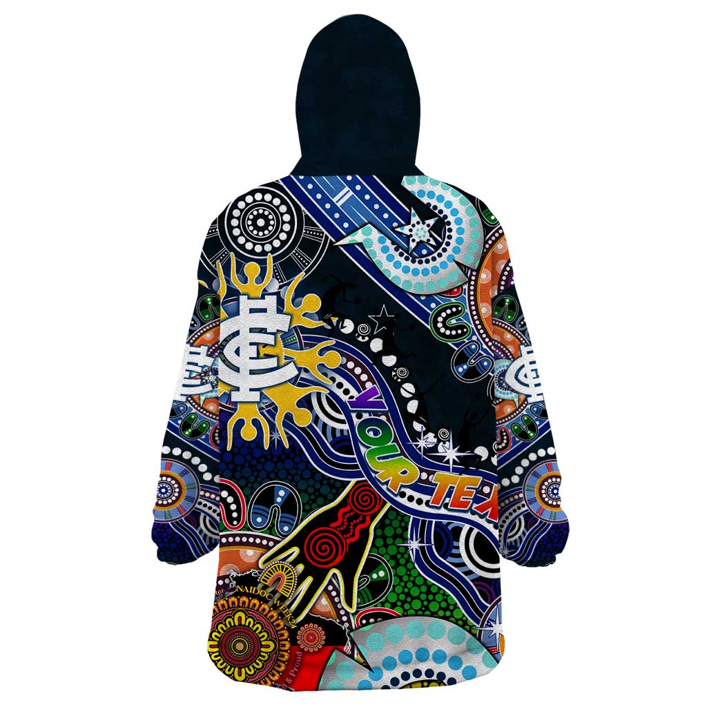 Custom NAIDOC Week 2024 Carlton Blues Wearable Blanket Hoodie Australia Aboriginal Dot Painting