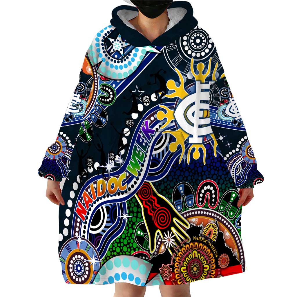 Custom NAIDOC Week 2024 Carlton Blues Wearable Blanket Hoodie Australia Aboriginal Dot Painting
