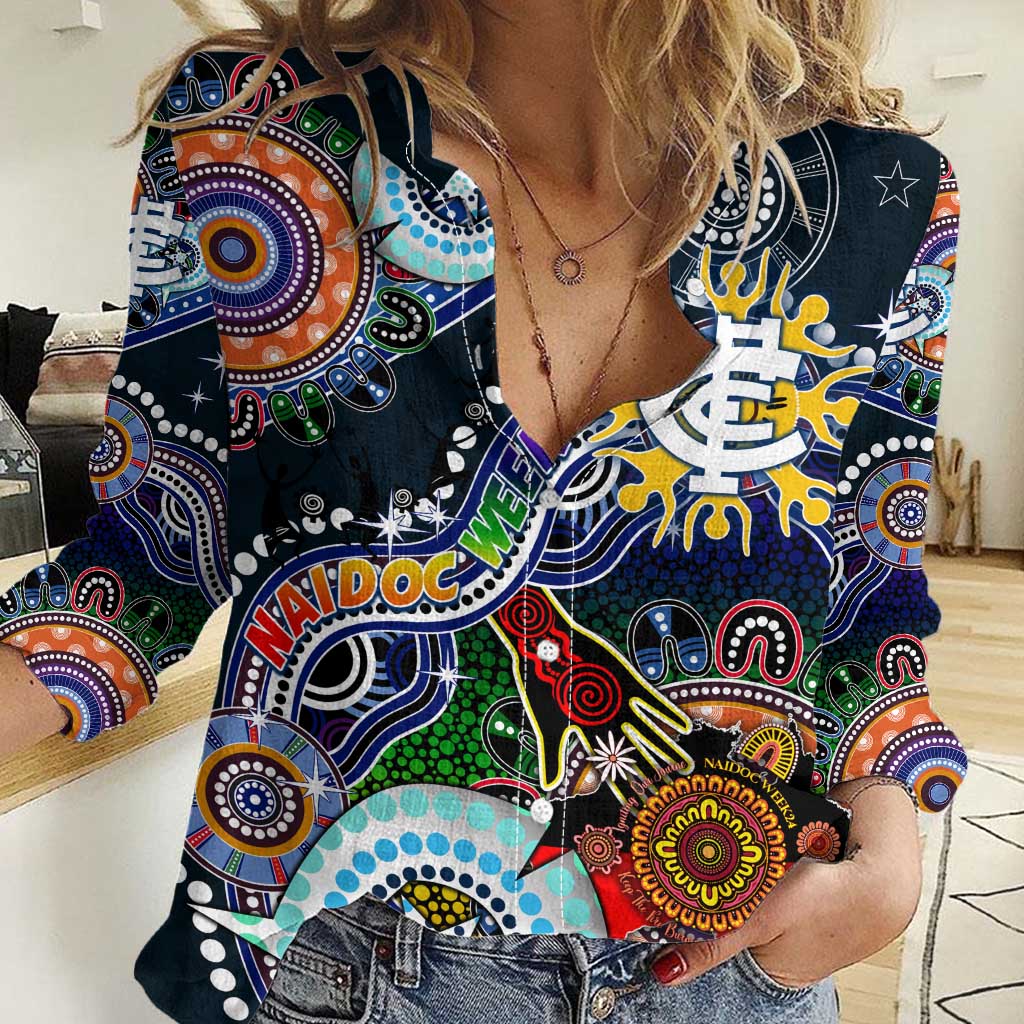 Custom NAIDOC Week 2024 Carlton Blues Women Casual Shirt Australia Aboriginal Dot Painting