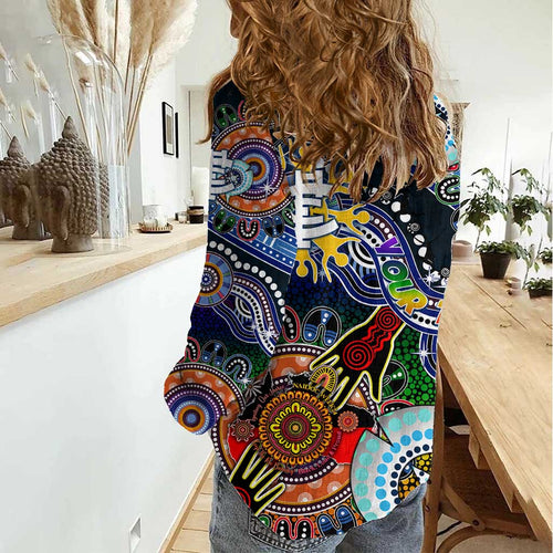 Custom NAIDOC Week 2024 Carlton Blues Women Casual Shirt Australia Aboriginal Dot Painting