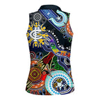 Custom NAIDOC Week 2024 Carlton Blues Women Sleeveless Polo Shirt Australia Aboriginal Dot Painting
