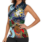Custom NAIDOC Week 2024 Carlton Blues Women Sleeveless Polo Shirt Australia Aboriginal Dot Painting
