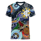 Custom NAIDOC Week 2024 Carlton Blues Women V-Neck T-Shirt Australia Aboriginal Dot Painting