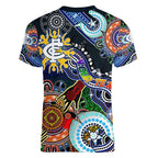 Custom NAIDOC Week 2024 Carlton Blues Women V-Neck T-Shirt Australia Aboriginal Dot Painting