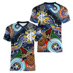 Custom NAIDOC Week 2024 Carlton Blues Women V-Neck T-Shirt Australia Aboriginal Dot Painting