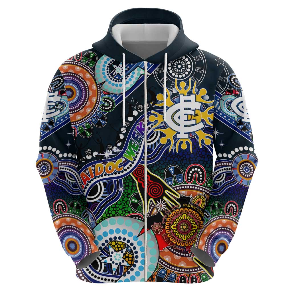 Custom NAIDOC Week 2024 Carlton Blues Zip Hoodie Australia Aboriginal Dot Painting