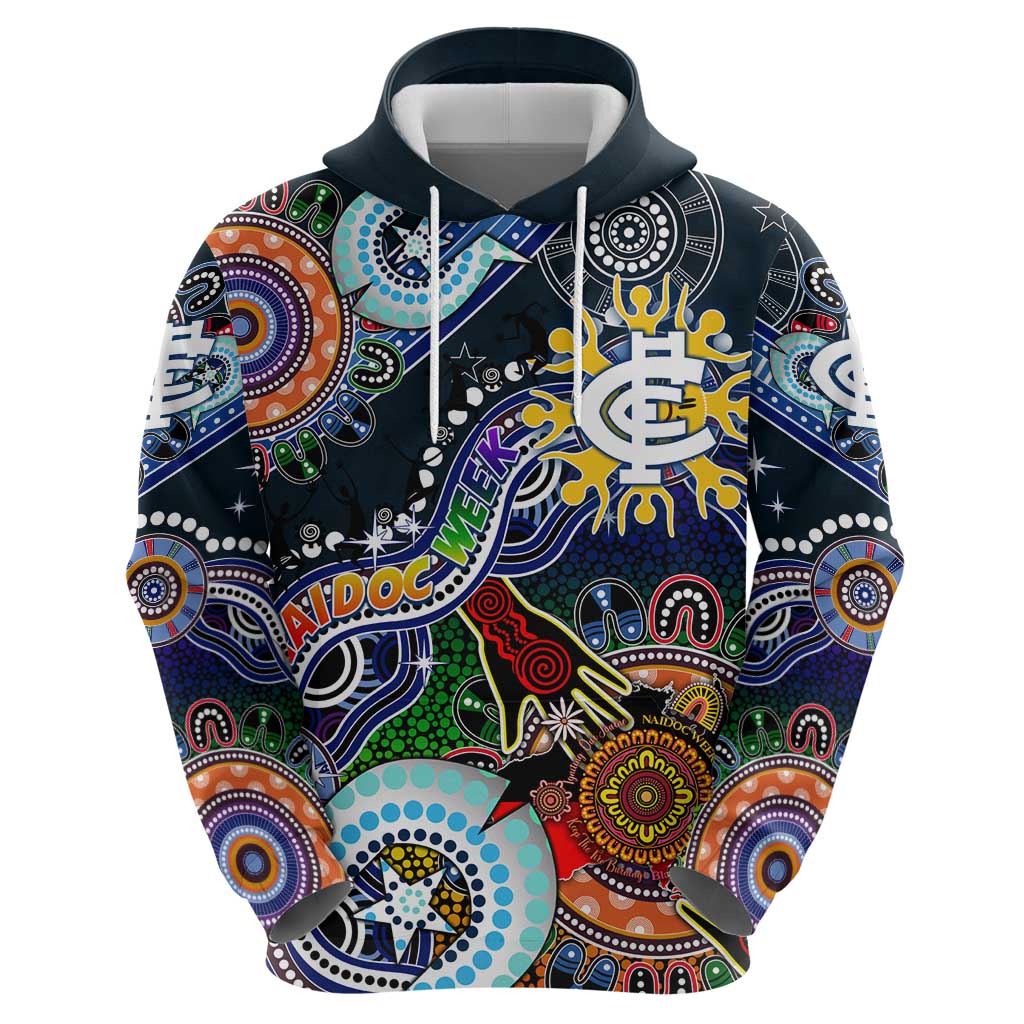 Custom NAIDOC Week 2024 Carlton Blues Zip Hoodie Australia Aboriginal Dot Painting