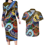 Custom NAIDOC Week 2024 Collingwood Magpies Couples Matching Long Sleeve Bodycon Dress and Hawaiian Shirt Australia Aboriginal Dot Painting