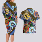 Custom NAIDOC Week 2024 Collingwood Magpies Couples Matching Long Sleeve Bodycon Dress and Hawaiian Shirt Australia Aboriginal Dot Painting