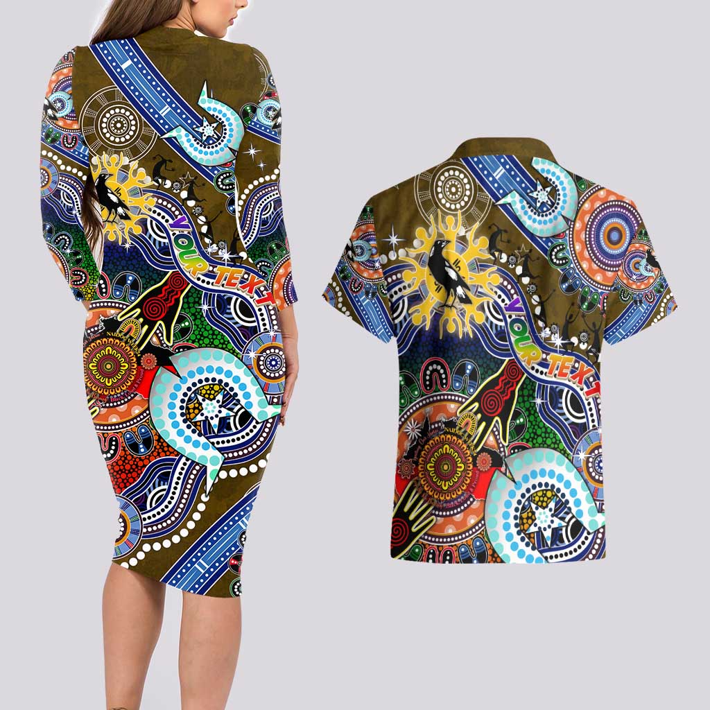 Custom NAIDOC Week 2024 Collingwood Magpies Couples Matching Long Sleeve Bodycon Dress and Hawaiian Shirt Australia Aboriginal Dot Painting
