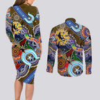 Custom NAIDOC Week 2024 Collingwood Magpies Couples Matching Long Sleeve Bodycon Dress and Long Sleeve Button Shirt Australia Aboriginal Dot Painting