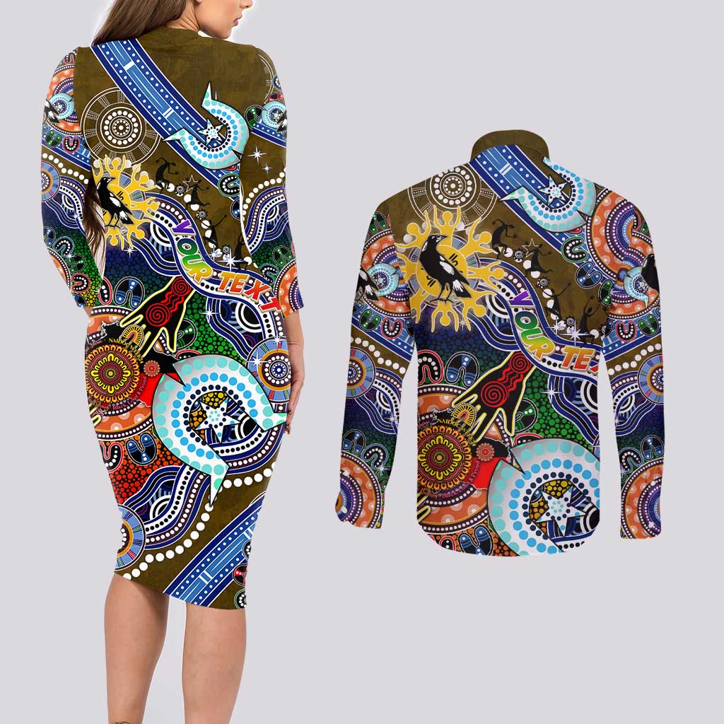 Custom NAIDOC Week 2024 Collingwood Magpies Couples Matching Long Sleeve Bodycon Dress and Long Sleeve Button Shirt Australia Aboriginal Dot Painting