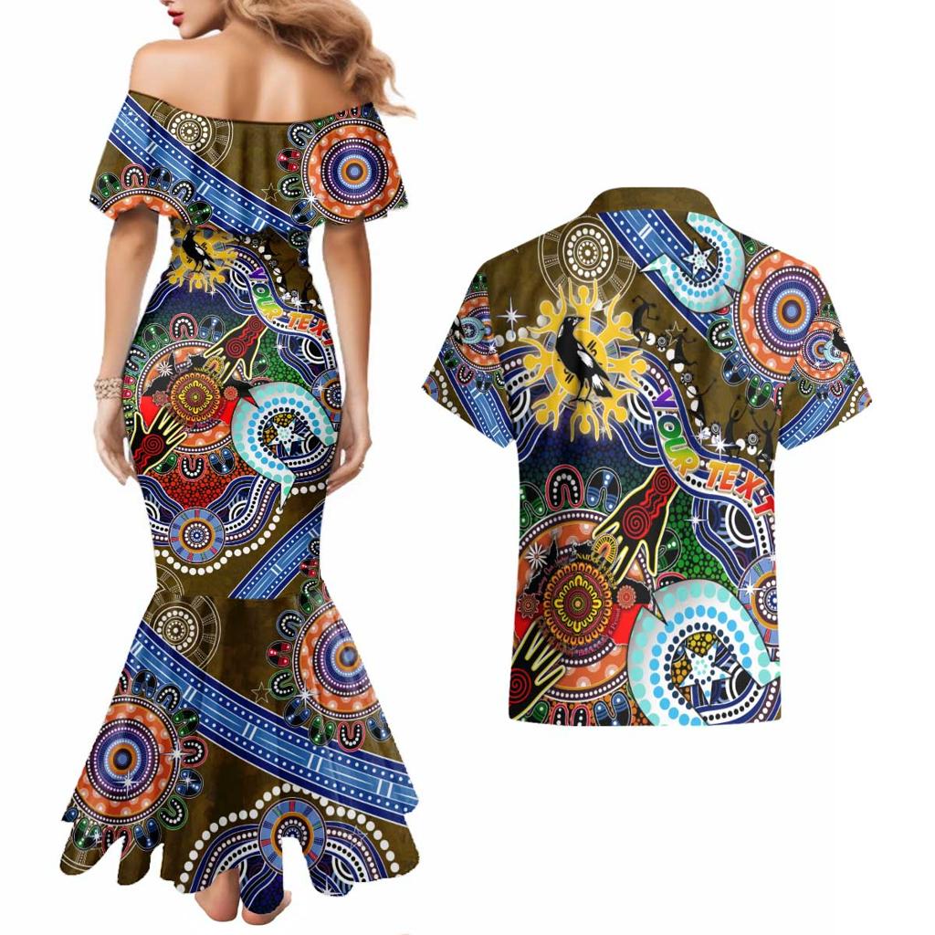 Custom NAIDOC Week 2024 Collingwood Magpies Couples Matching Mermaid Dress and Hawaiian Shirt Australia Aboriginal Dot Painting