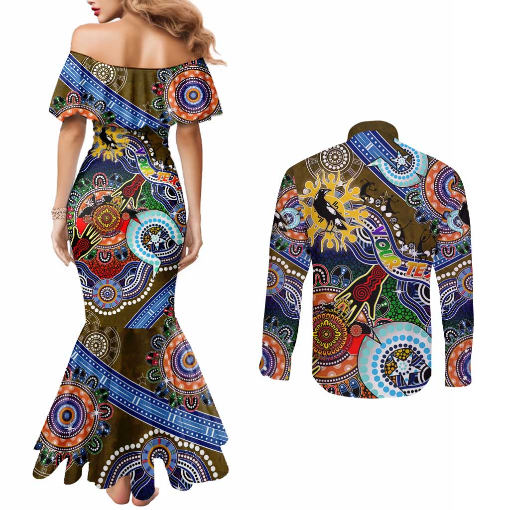 Custom NAIDOC Week 2024 Collingwood Magpies Couples Matching Mermaid Dress and Long Sleeve Button Shirt Australia Aboriginal Dot Painting