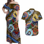 Custom NAIDOC Week 2024 Collingwood Magpies Couples Matching Off Shoulder Maxi Dress and Hawaiian Shirt Australia Aboriginal Dot Painting
