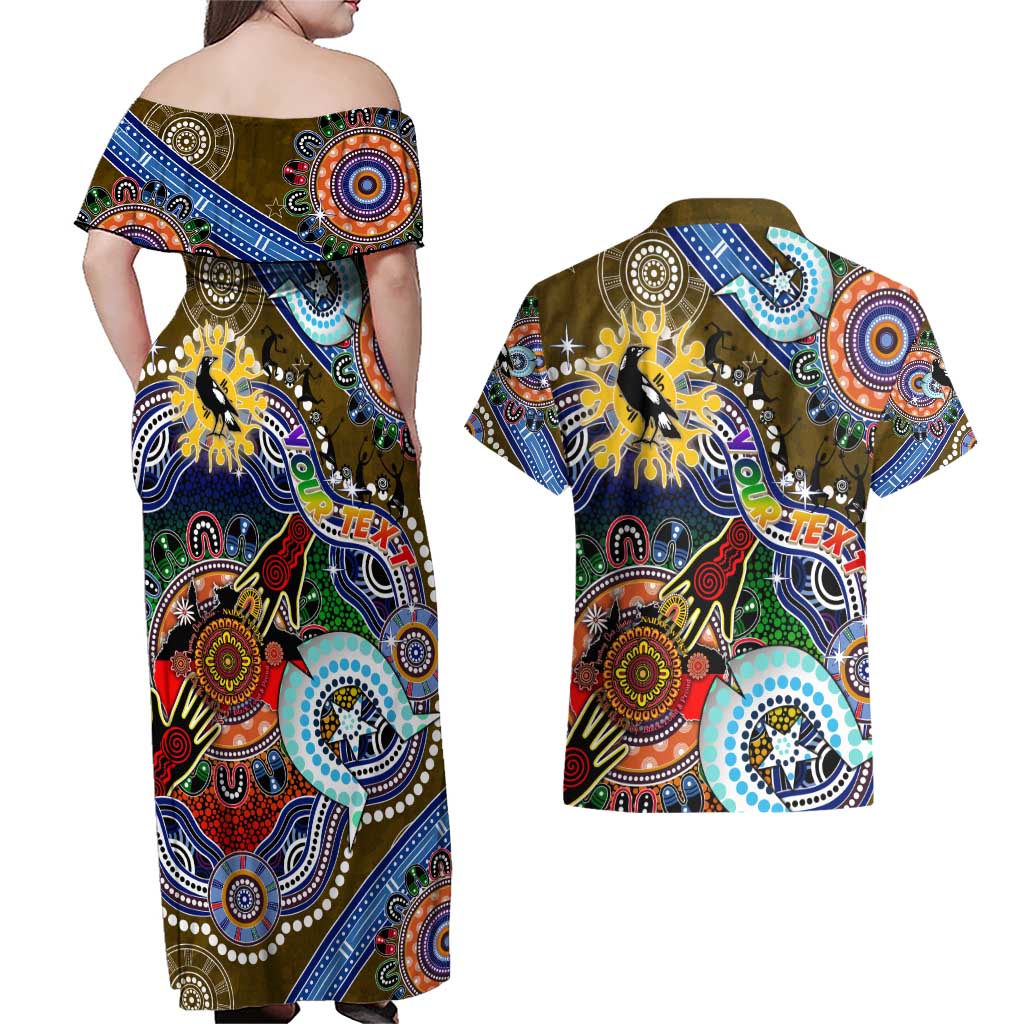 Custom NAIDOC Week 2024 Collingwood Magpies Couples Matching Off Shoulder Maxi Dress and Hawaiian Shirt Australia Aboriginal Dot Painting
