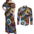 Custom NAIDOC Week 2024 Collingwood Magpies Couples Matching Off Shoulder Maxi Dress and Long Sleeve Button Shirt Australia Aboriginal Dot Painting