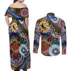 Custom NAIDOC Week 2024 Collingwood Magpies Couples Matching Off Shoulder Maxi Dress and Long Sleeve Button Shirt Australia Aboriginal Dot Painting
