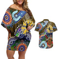 Custom NAIDOC Week 2024 Collingwood Magpies Couples Matching Off Shoulder Short Dress and Hawaiian Shirt Australia Aboriginal Dot Painting