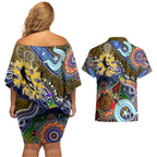 Custom NAIDOC Week 2024 Collingwood Magpies Couples Matching Off Shoulder Short Dress and Hawaiian Shirt Australia Aboriginal Dot Painting