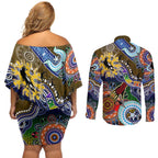 Custom NAIDOC Week 2024 Collingwood Magpies Couples Matching Off Shoulder Short Dress and Long Sleeve Button Shirt Australia Aboriginal Dot Painting