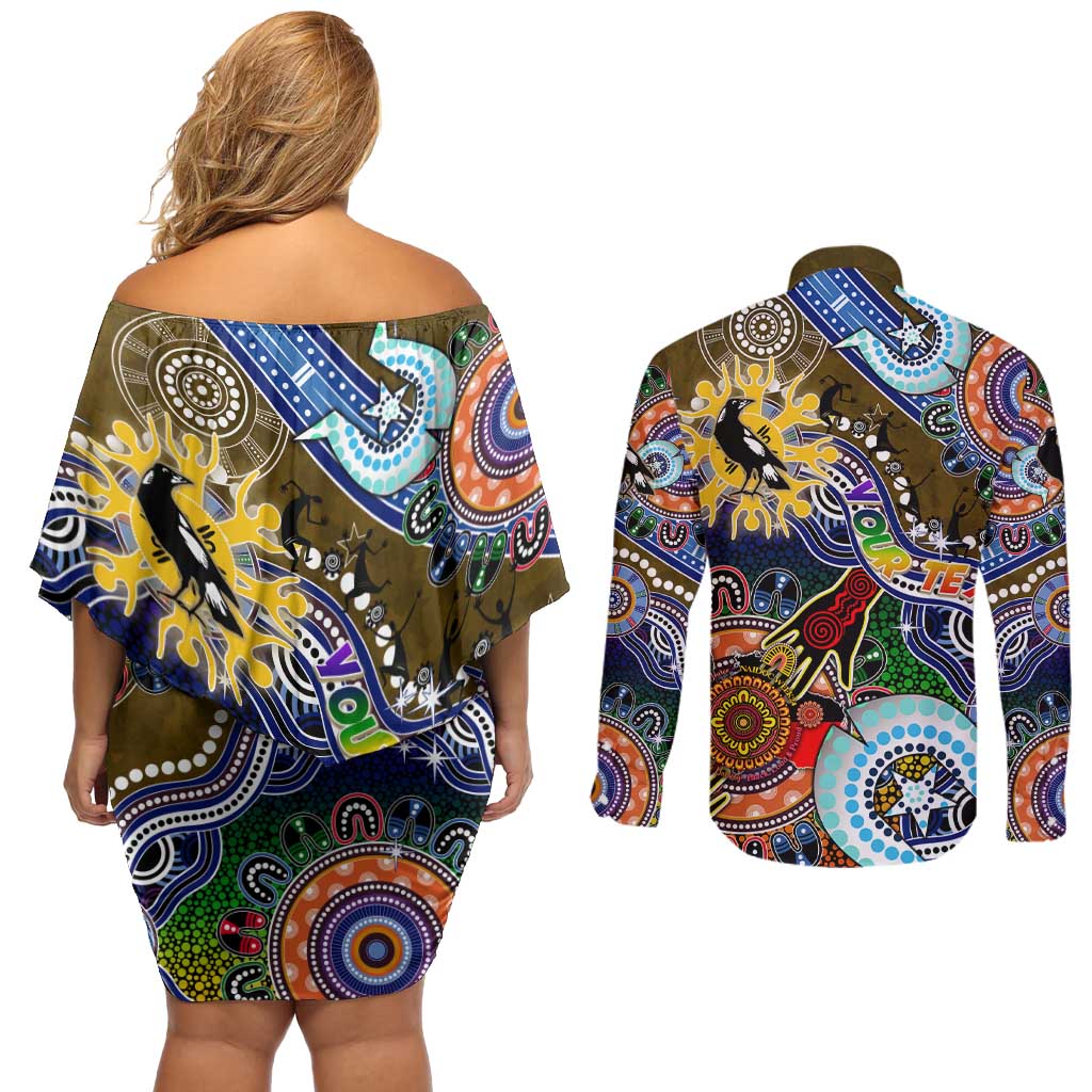 Custom NAIDOC Week 2024 Collingwood Magpies Couples Matching Off Shoulder Short Dress and Long Sleeve Button Shirt Australia Aboriginal Dot Painting