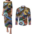 Custom NAIDOC Week 2024 Collingwood Magpies Couples Matching Puletasi and Long Sleeve Button Shirt Australia Aboriginal Dot Painting