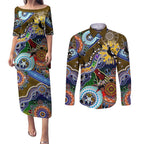 Custom NAIDOC Week 2024 Collingwood Magpies Couples Matching Puletasi and Long Sleeve Button Shirt Australia Aboriginal Dot Painting