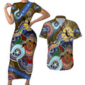 Custom NAIDOC Week 2024 Collingwood Magpies Couples Matching Short Sleeve Bodycon Dress and Hawaiian Shirt Australia Aboriginal Dot Painting