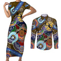 Custom NAIDOC Week 2024 Collingwood Magpies Couples Matching Short Sleeve Bodycon Dress and Long Sleeve Button Shirt Australia Aboriginal Dot Painting