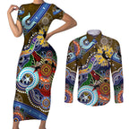 Custom NAIDOC Week 2024 Collingwood Magpies Couples Matching Short Sleeve Bodycon Dress and Long Sleeve Button Shirt Australia Aboriginal Dot Painting