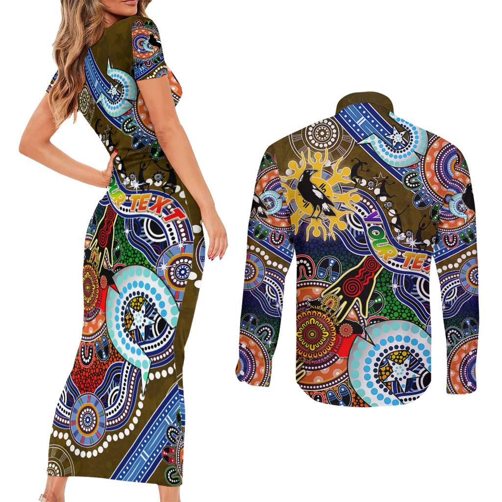 Custom NAIDOC Week 2024 Collingwood Magpies Couples Matching Short Sleeve Bodycon Dress and Long Sleeve Button Shirt Australia Aboriginal Dot Painting