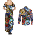 Custom NAIDOC Week 2024 Collingwood Magpies Couples Matching Summer Maxi Dress and Long Sleeve Button Shirt Australia Aboriginal Dot Painting