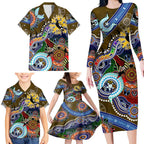 Custom NAIDOC Week 2024 Collingwood Magpies Family Matching Long Sleeve Bodycon Dress and Hawaiian Shirt Australia Aboriginal Dot Painting