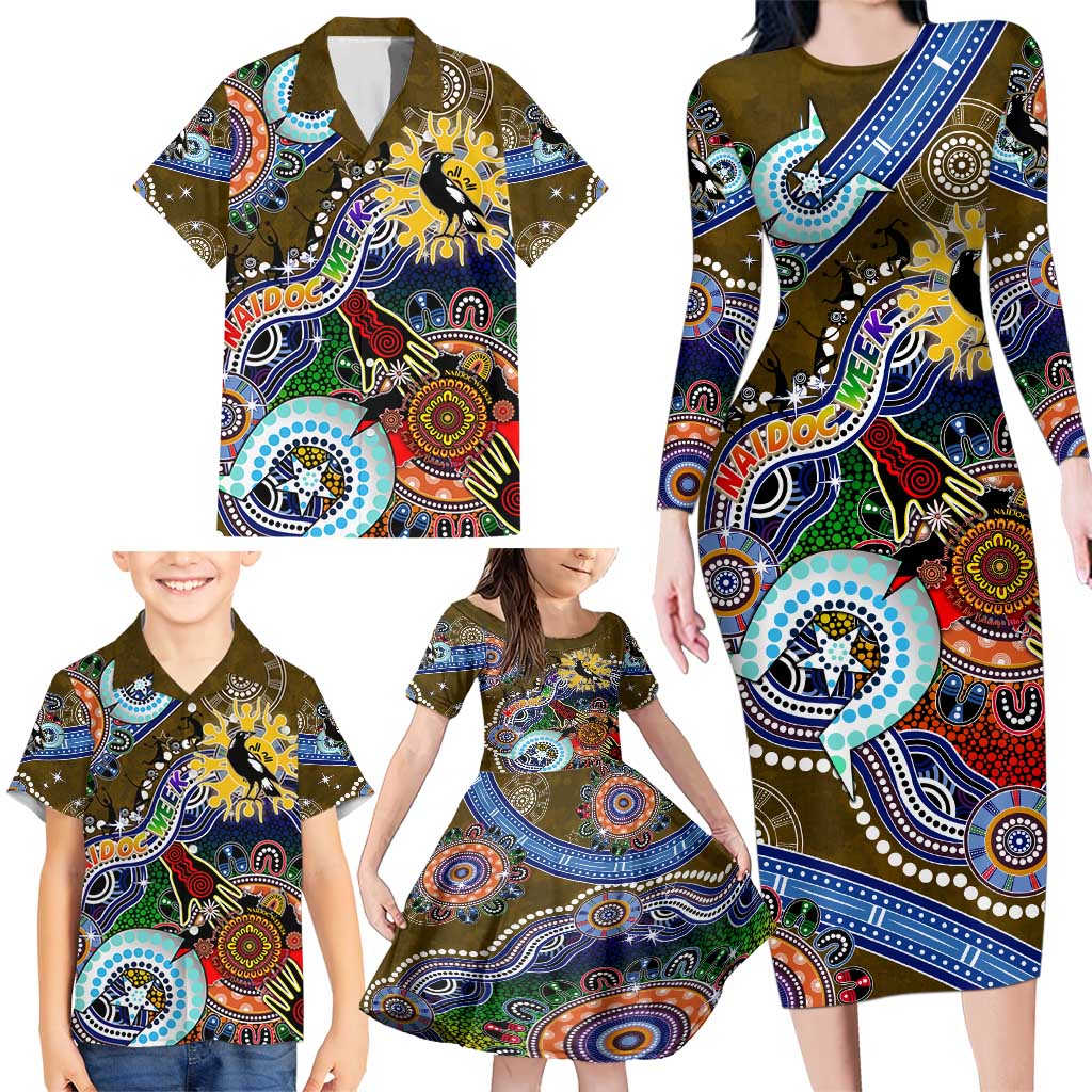 Custom NAIDOC Week 2024 Collingwood Magpies Family Matching Long Sleeve Bodycon Dress and Hawaiian Shirt Australia Aboriginal Dot Painting