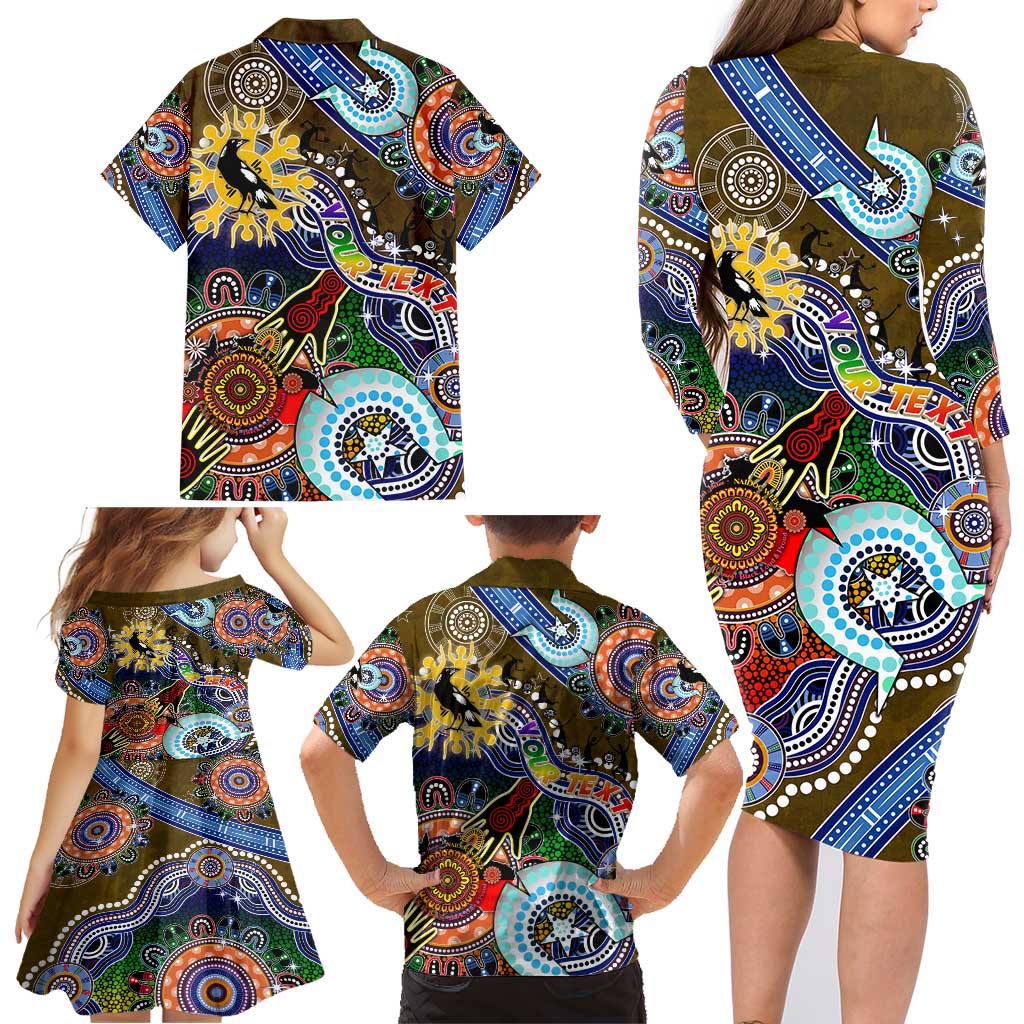 Custom NAIDOC Week 2024 Collingwood Magpies Family Matching Long Sleeve Bodycon Dress and Hawaiian Shirt Australia Aboriginal Dot Painting