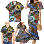 Custom NAIDOC Week 2024 Collingwood Magpies Family Matching Mermaid Dress and Hawaiian Shirt Australia Aboriginal Dot Painting