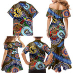 Custom NAIDOC Week 2024 Collingwood Magpies Family Matching Mermaid Dress and Hawaiian Shirt Australia Aboriginal Dot Painting