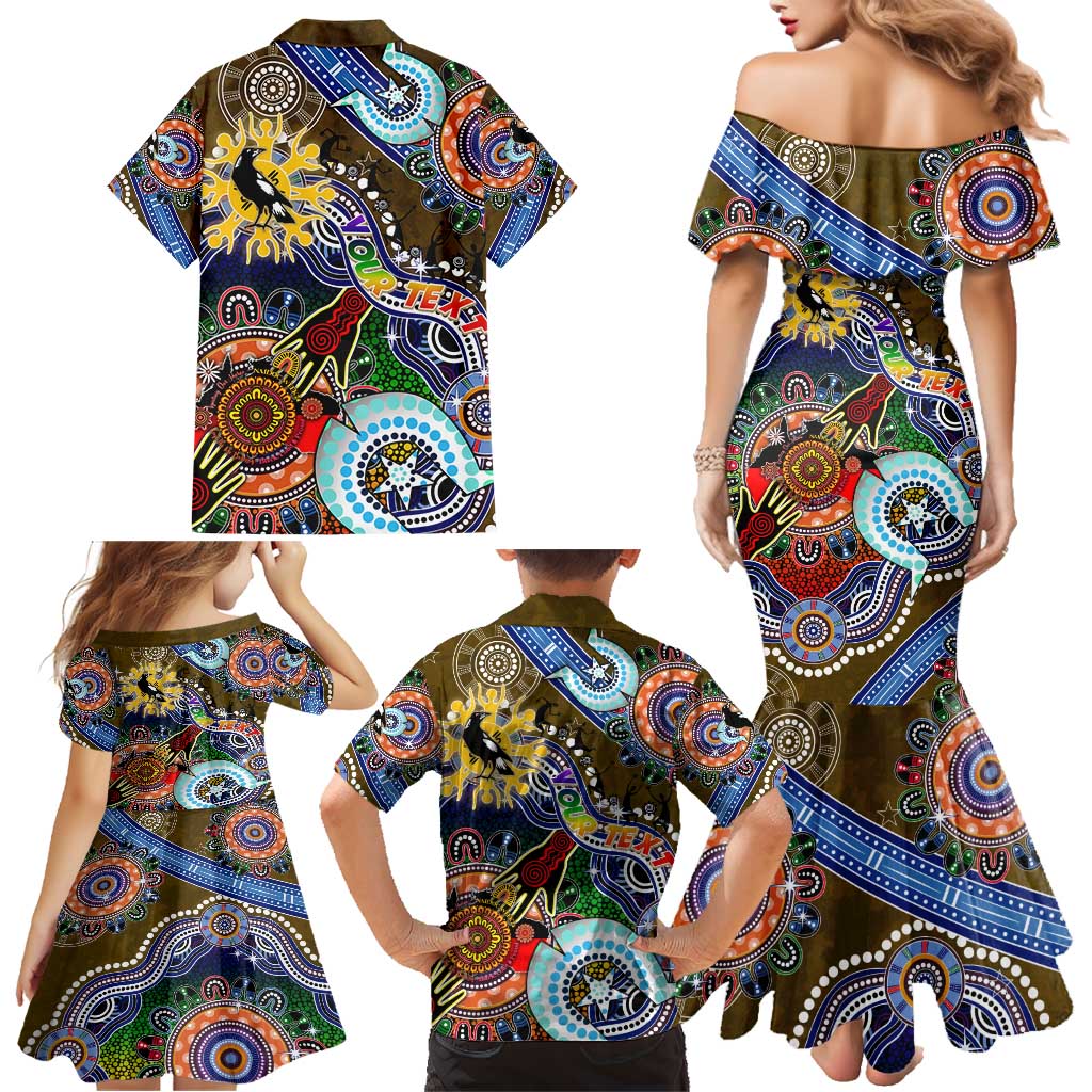 Custom NAIDOC Week 2024 Collingwood Magpies Family Matching Mermaid Dress and Hawaiian Shirt Australia Aboriginal Dot Painting