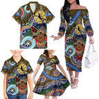 Custom NAIDOC Week 2024 Collingwood Magpies Family Matching Off The Shoulder Long Sleeve Dress and Hawaiian Shirt Australia Aboriginal Dot Painting